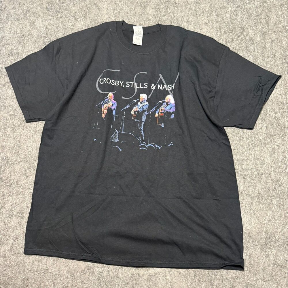 Vintage Gildan Mens T-Shirt Size 2XL Black Crosby Stills & Nash Band Tour 2015